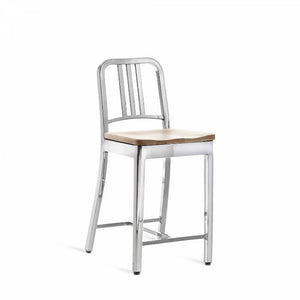 Emeco 1006 Navy Counter Stool With Wood Seat Side/Dining Emeco Hand-Polished Ash No Arms