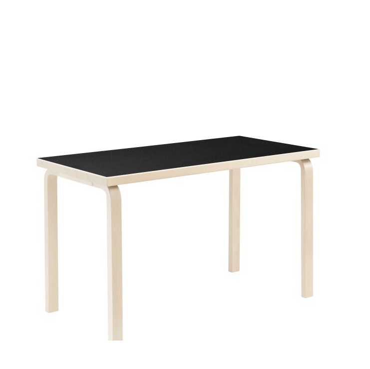 AALTO Table Rectangular 86 Tables Artek Top Black Linoleum | Legs and Edge Band Natural Lacquered