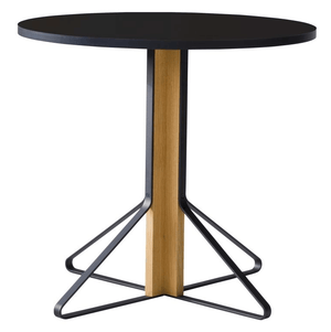 REB003 Kaari Round Dining Table table Artek HPL, high-gloss black Natural oak, protective varnish 