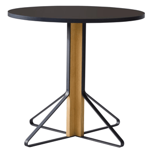 REB003 Kaari Round Dining Table table Artek Linoleum black Natural oak, protective varnish 