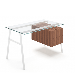 Homework 1 - Glass Top Desk's Bensen Double Drawer Right Hi-Gloss White Walnut