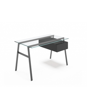 Homework 1 - Glass Top Desk's Bensen Single Drawer Right Gun Metal grey Charcoal Hi-Gloss Lacquer