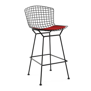 Bertoia Stool with Seat Pad bar seating Knoll Black Bar Height Red Ultrasuede