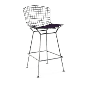 Bertoia Stool with Seat Pad bar seating Knoll Polished Chrome Counter Height Black Iris Classic Boucle