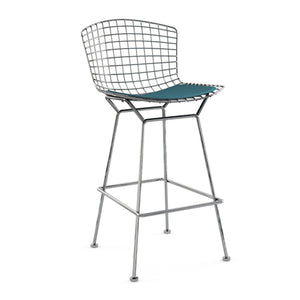 Bertoia Stool with Seat Pad bar seating Knoll Polished Chrome Bar Height Aegean Classic Boucle