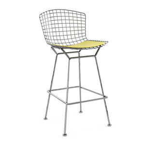 Bertoia Stool with Seat Pad bar seating Knoll Polished Chrome Bar Height Sunflower Vinyl