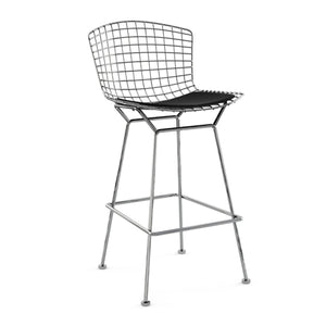 Bertoia Stool with Seat Pad bar seating Knoll Polished Chrome Bar Height Black Onyx Ultrasuede