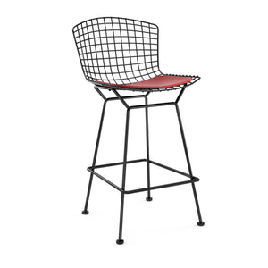 Bertoia Stool with Seat Pad bar seating Knoll Black Counter Height Red Vinyl