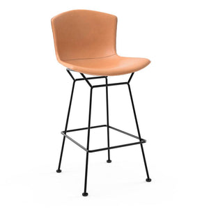 Bertoia Leather Covered Stool Stools Knoll Bar Height Natural Leather Black