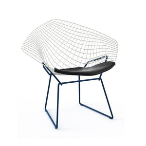 Bertoia Two-Tone Diamond Chair Side/Dining Knoll White top - Blue base Vinyl - Black 