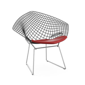 Bertoia Two-Tone Diamond Chair Side/Dining Knoll Black top - Polished Chrome base Vinyl - Red 