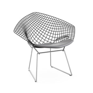 Bertoia Two-Tone Diamond Chair Side/Dining Knoll Black top - Polished Chrome base Vinyl - Fog 