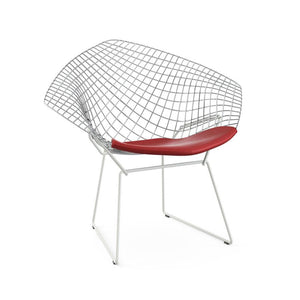 Bertoia Two-Tone Diamond Chair Side/Dining Knoll Polished Chrome top - White base Vinyl - Red 