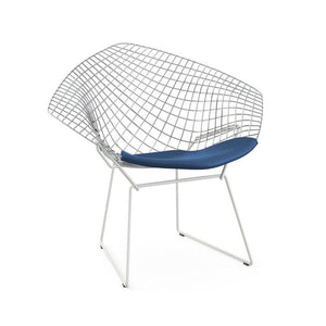 Bertoia Two-Tone Diamond Chair Side/Dining Knoll Polished Chrome top - White base Vinyl - Blueberry 