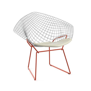 Bertoia Two-Tone Diamond Chair Side/Dining Knoll Polished Chrome top - Red base Vinyl - White 