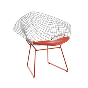 Bertoia Two-Tone Diamond Chair Side/Dining Knoll Polished Chrome top - Red base Vinyl - Carrot 
