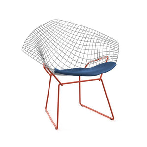 Bertoia Two-Tone Diamond Chair Side/Dining Knoll Polished Chrome top - Red base Vinyl - Blueberry 