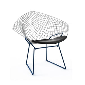 Bertoia Two-Tone Diamond Chair Side/Dining Knoll Polished Chrome top - Blue base Vinyl - Black 