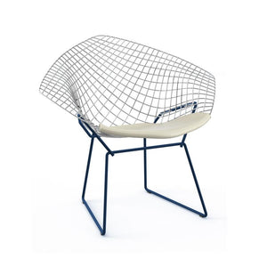 Bertoia Two-Tone Diamond Chair Side/Dining Knoll Polished Chrome top - Blue base Vinyl - White 