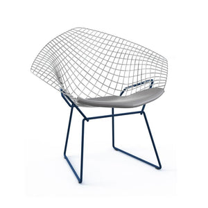 Bertoia Two-Tone Diamond Chair Side/Dining Knoll Polished Chrome top - Blue base Vinyl - Fog 