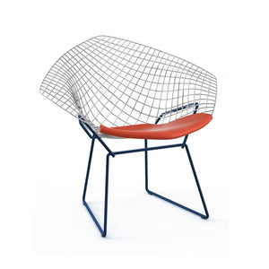 Bertoia Two-Tone Diamond Chair Side/Dining Knoll Polished Chrome top - Blue base Vinyl - Carrot 
