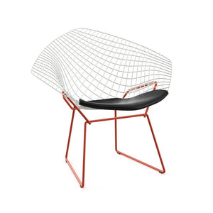 Bertoia Two-Tone Diamond Chair Side/Dining Knoll White top - Red base Vinyl - Black 