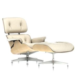 Eames Lounge Chair & Ottoman in White Ash lounge chair herman miller Tall White Ash Veneer and Ivory MCL Leather 