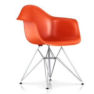 Eames Molded Fiberglass Wire Base Armchair Side/Dining herman miller Trivalent Chrome Base Frame Finish +$50.00 Red Orange Seat and Back Standard Glide