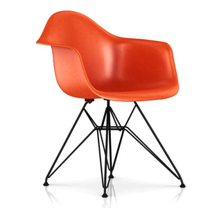 Eames Molded Fiberglass Wire Base Armchair Side/Dining herman miller Black Base Frame Finish Red Orange Seat and Back Standard Glide With Felt Bottom +$20.00