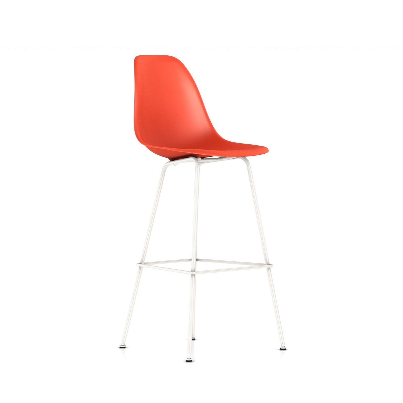 Eames Molded Plastic Bar Stool bar seating herman miller White Base Frame Finish Red Orange Standard Glide With Felt Bottom + $20.00