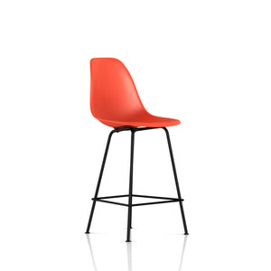 Eames Molded Plastic Counter Stool bar seating herman miller Black Base Frame Finish Red Orange Standard Glide