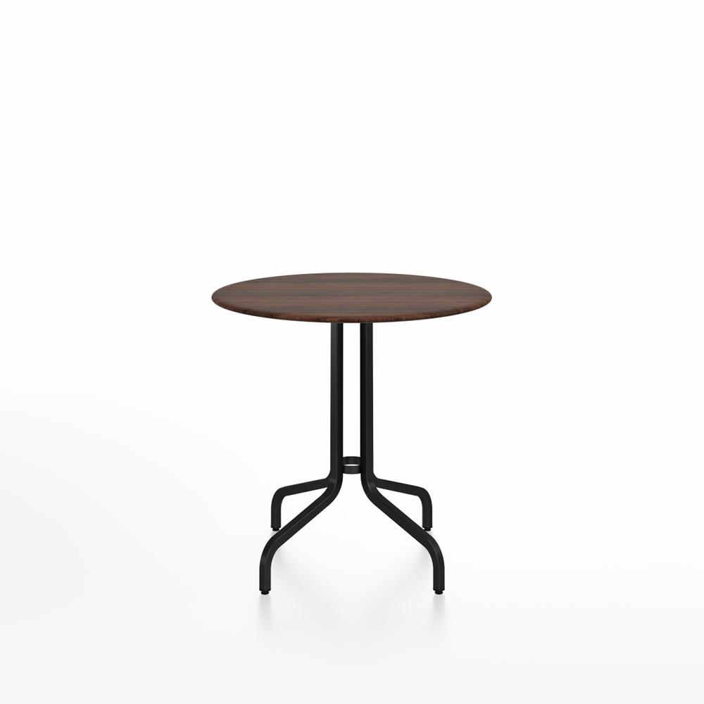 Emeco 1 Inch Cafe Table - Round Top Coffee table Emeco Table Top 30" Black Powder Coated Aluminum Walnut Wood