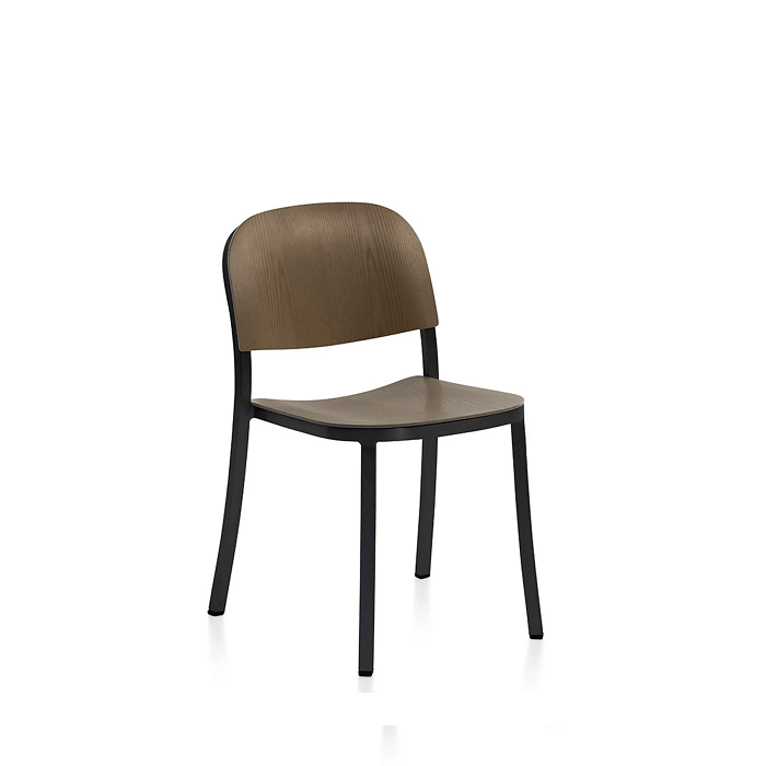 Emeco 1 Inch Stacking Chair - Wood Seat Chairs Emeco Dark Powder Coated Aluminum Walnut