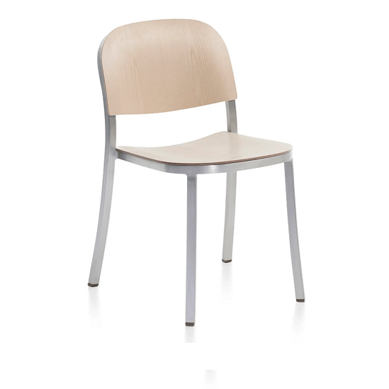 Emeco 1 Inch Stacking Chair - Wood Seat Chairs Emeco Hand Brushed Aluminum Ash