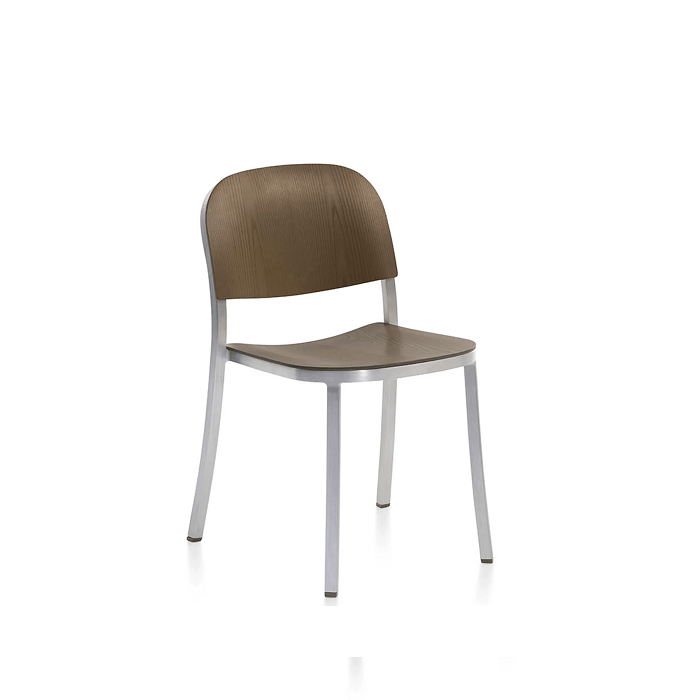 Emeco 1 Inch Stacking Chair - Wood Seat Chairs Emeco Dark Powder Coated Aluminum Ash