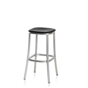 Emeco 1 Inch Upholstered Stool Stools Emeco Bar Height Hand Brushed Aluminum Leather Spinneybeck Volo Black