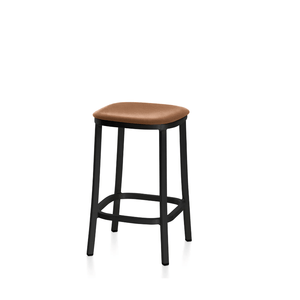 Emeco 1 Inch Upholstered Stool Stools Emeco Counter Height Dark Powder Coated Aluminum Leather Spinneybeck Volo Tan