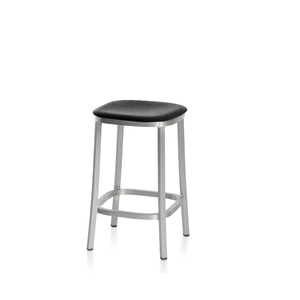 Emeco 1 Inch Upholstered Stool Stools Emeco Counter Height Hand Brushed Aluminum Leather Spinneybeck Volo Black