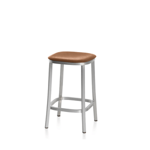 Emeco 1 Inch Upholstered Stool Stools Emeco Counter Height Hand Brushed Aluminum Leather Spinneybeck Volo Tan