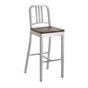 Emeco 1104 Navy Bar Stool With Wood Seat bar seating Emeco Hand-Brushed Walnut No Arms