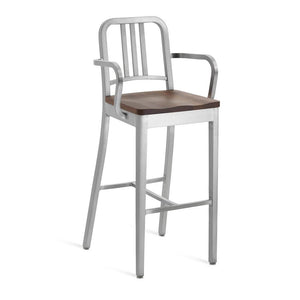 Emeco 1104 Navy Bar Stool With Wood Seat bar seating Emeco Hand-Brushed Walnut With Arms