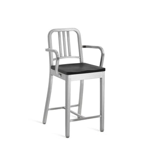 Emeco 1104 Navy Counter Stool With Wood Seat Side/Dining Emeco Hand-Brushed Black Stained Oak With Arms