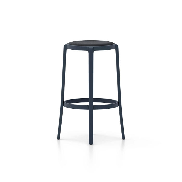 Emeco On & On Stool - Upholstered Stools Emeco Bar Height 29.5" Leather Dark Blue