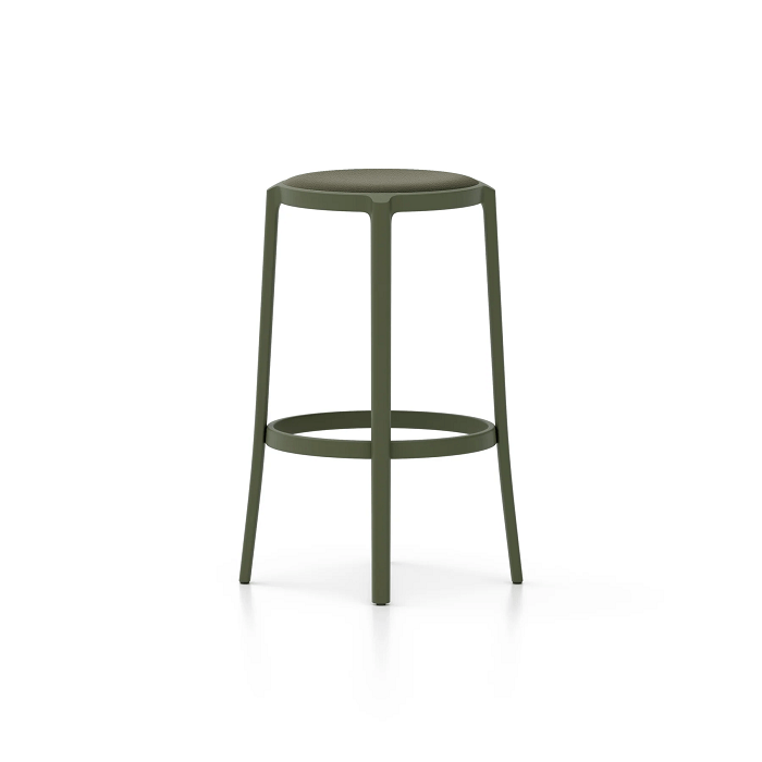 Emeco On & On Stool - Upholstered Stools Emeco Bar Height 29.5" Leather Green