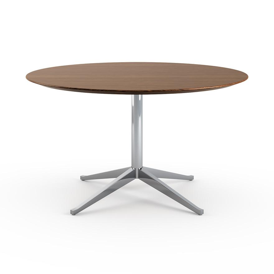 Florence Knoll 54" Round Table Dining Tables Knoll Polished chrome Medium Brown Mahogany