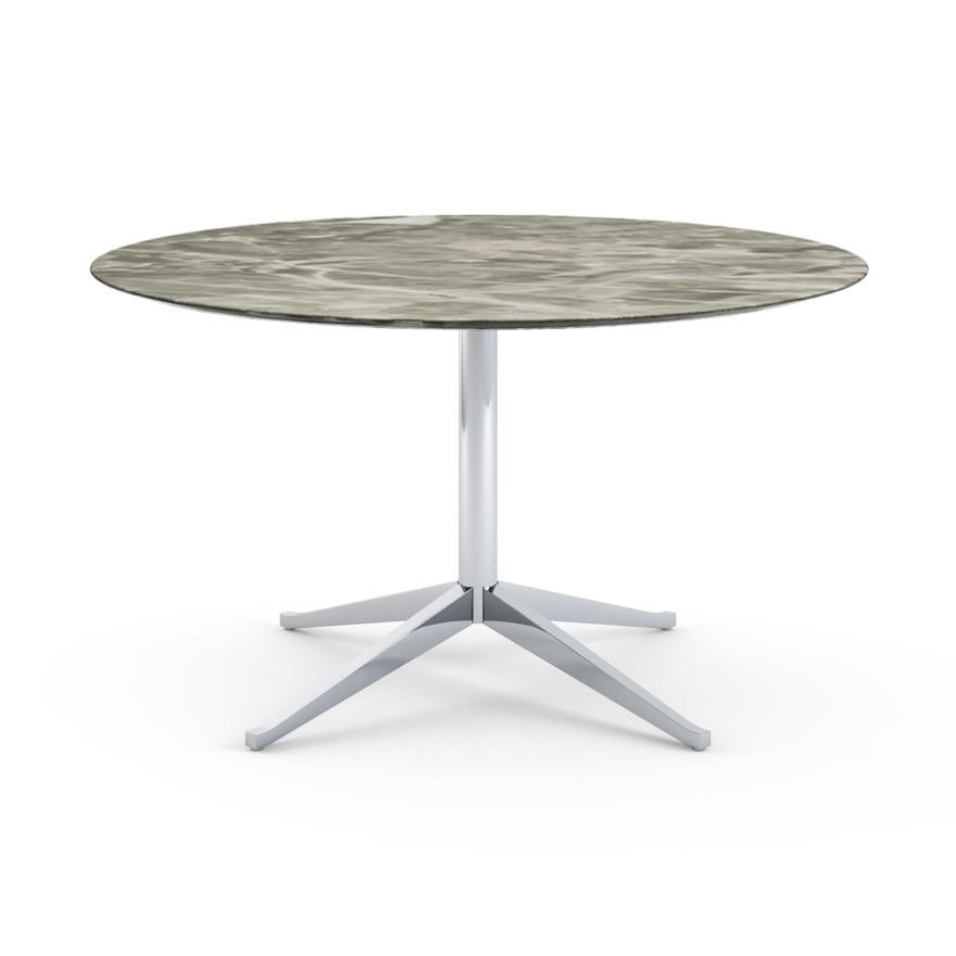 Florence Knoll 54" Round Table Dining Tables Knoll Polished chrome Grey marble, Satin finish