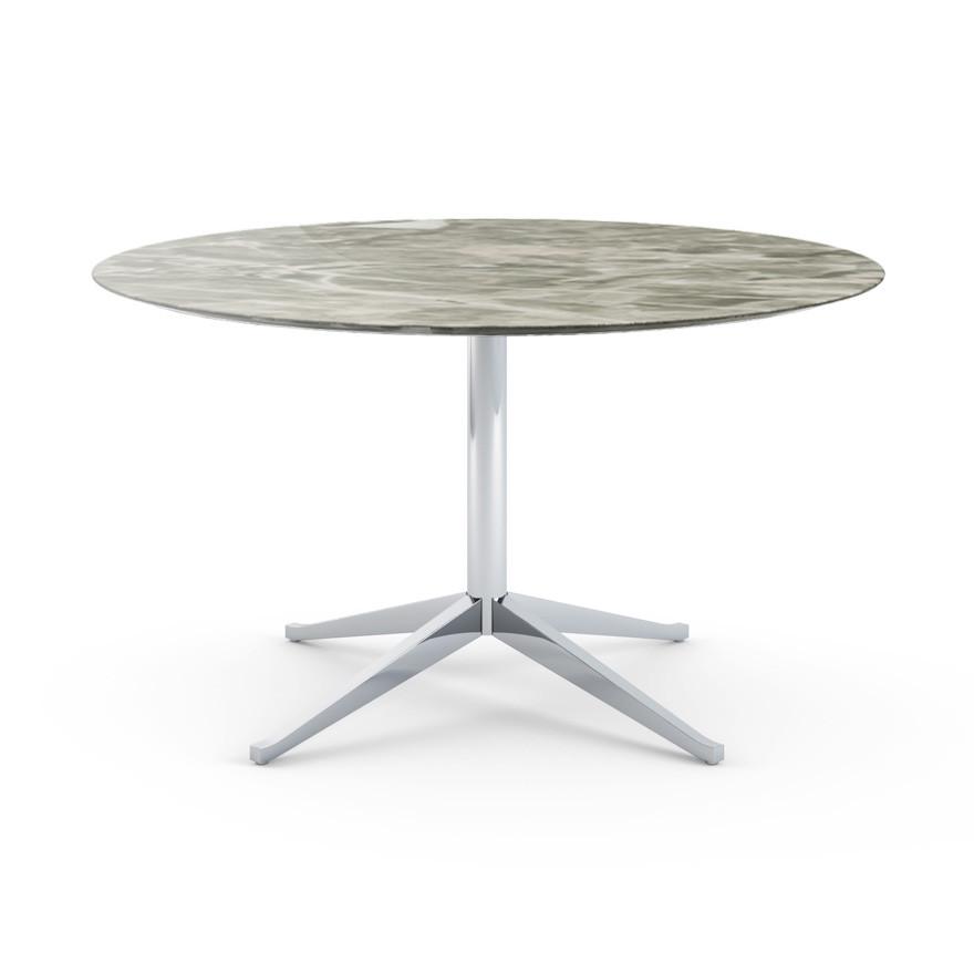 Florence Knoll 54" Round Table Dining Tables Knoll Polished chrome Grey marble, Shiny finish