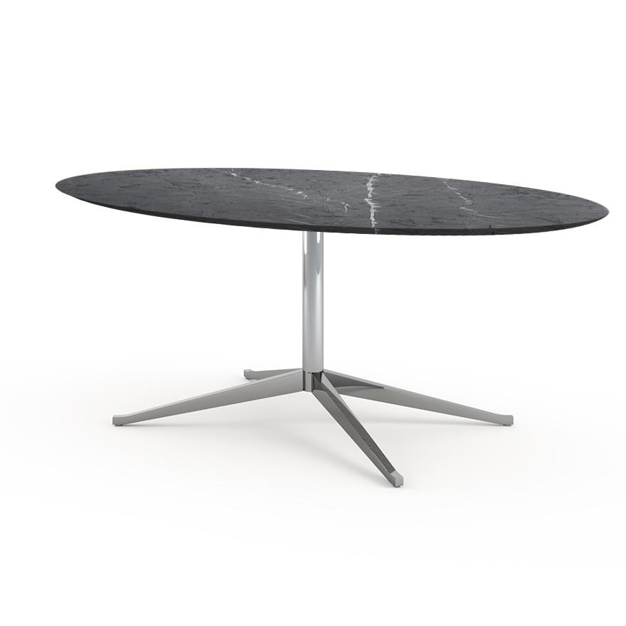 Florence Knoll 78" Oval Table Dining Tables Knoll Polished chrome Grigio Marquina marble, Satin finish