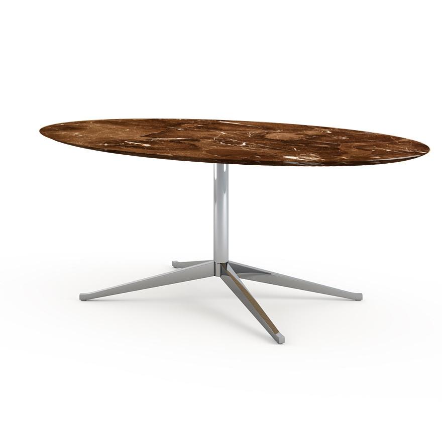 Florence Knoll 78" Oval Table Dining Tables Knoll Polished chrome Espresso marble, Satin finish