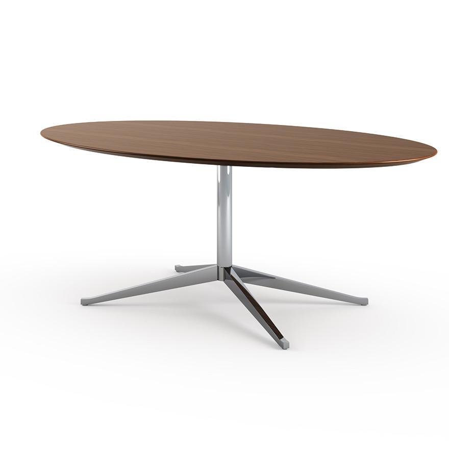 Florence Knoll 78" Oval Table Dining Tables Knoll Polished chrome Medium Brown Mahogany